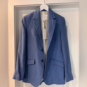 Zara Luxurious Blue Linen Blend Blazer RRP $199, BRAND NEW WITH TAGS - Size L